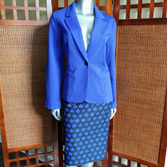 CHICO'S LONG COBALT BLUE KNIT BLAZER NWOT - Picture 2 of 6